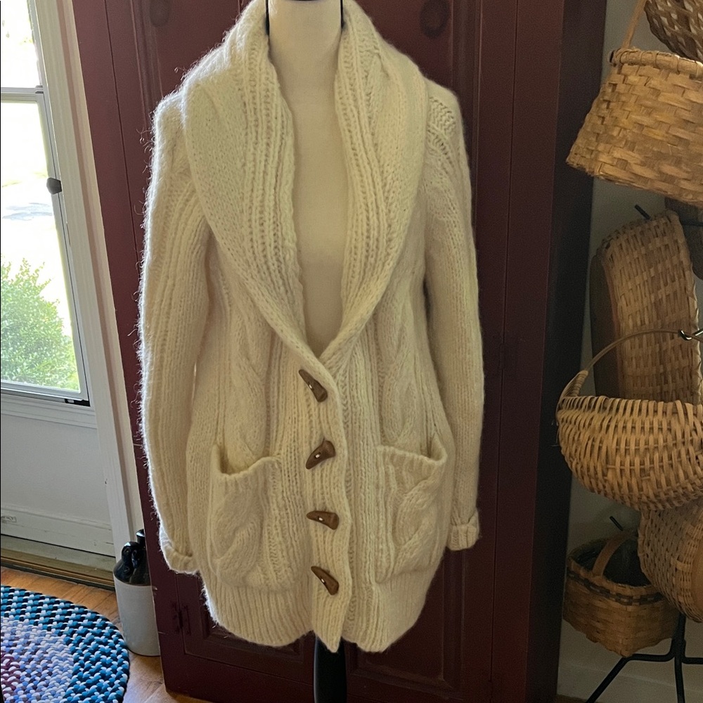 Faherty Cream Shawl-Collar Button Cardigan